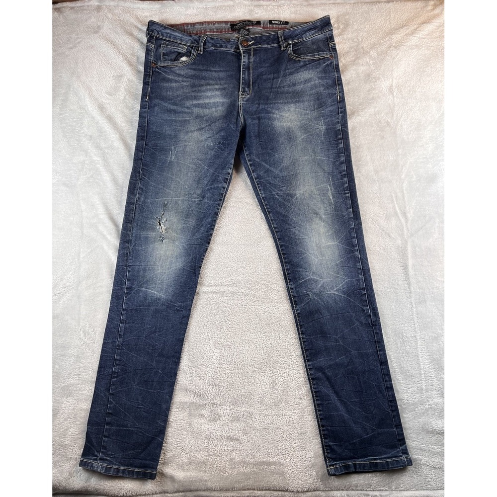 Copper Rivet Jeans Mens 40x34 Fits 38x33 Blue Skinny Distressed Denim Boho Rock